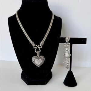 Lia Sophia Silver Heart Pendant Necklace and Bracelet Set